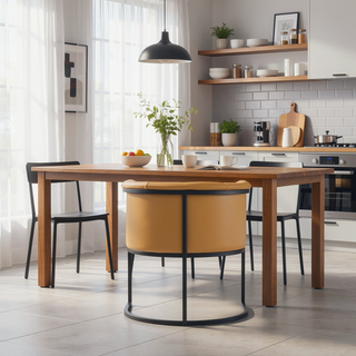 Sunvega Modern Faux Leather Upholstered Dining Chair with Geometric Metal Frame