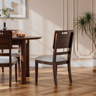 Sunvega Brown Finish Tray Back Upholstered Seat Side Dining Chairs Set of Two
