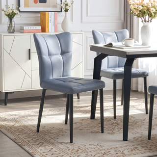 Sunvega Set of 2 High-Back Dining Chairs with Wrought Iron Frame and Leather Seat