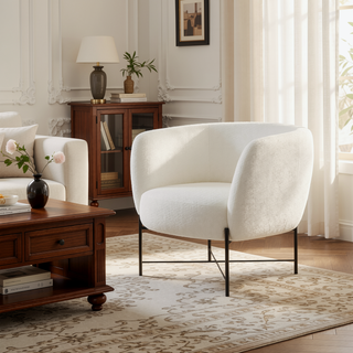 Sunvega Contemporary Glam Accent Chair with Sherpa Upholstery and Black Metal Frame