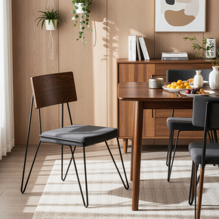 Sunvega Mid-Century Modern Chair with Grey Fabric Upholstery and Walnut Wood Back