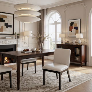 Sunvega Modern Walnut Finish Wood and White Glossy PU Leather Dining Chairs Set of 2