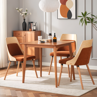 Sunvega Mid-Century Modern Dining Chair in Natural Bent Wood and Cream Fabric Set of 2