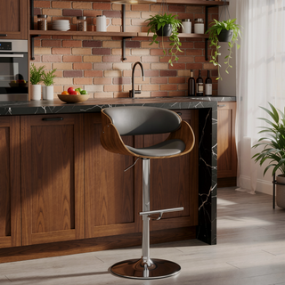 Sunvega Adjustable Swivel Bar Stool with Charcoal Grey Vegan Faux Leather Upholstery