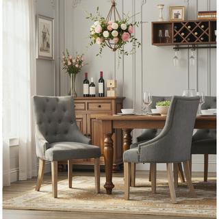 Sunvega Button Tufted Solid Wood Wingback Chairs with Gold Nail Heads Set of 2