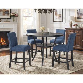 Sunvega Set of 2 Blue Linen Counter Height Stools with Nailhead Trim