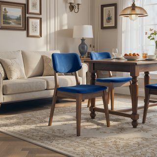 Sunvega Mid Century Modern Blue Velvet Upholstered Dining Chairs Set of 2