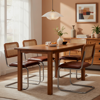 Sunvega Mid-Century Modern Dining Chairs Set of 2 with Mesh Backrest and PU Leather Seat