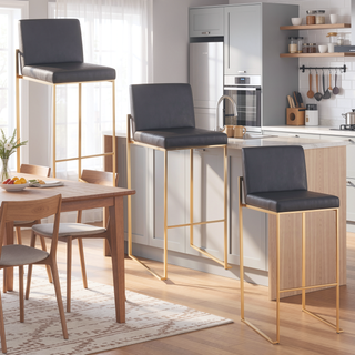 Sunvega Contemporary High Back Barstool with Padded Seat and Backrest in Black Faux Leather