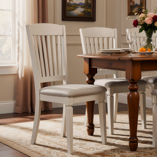 Sunvega Tan and Cream Upholstered Side Chair with Slatted Wood Back and Padded Seat