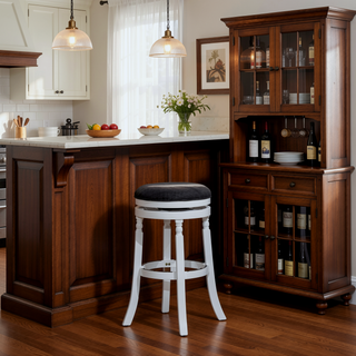 Sunvega 30 Inch Bar Stool with Weathered Gray Finish and Beige Fabric Seat