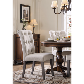 Sunvega Beige Linen and Gray Finish Side Chair with Tufted Backrest and Cushioned Seat