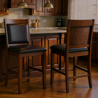 Sunvega Walnut Upholstered Counter Chair with Faux Leather and Tapered Legs