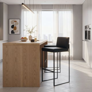 Sunvega Contemporary High Back Barstool Set of 3 in Black Faux Leather