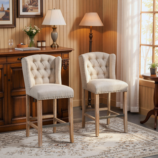 Sunvega Set of 2 Counter Height Bar Stools with Cushioned Seat and Wood Legs