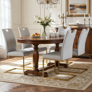 Sunvega Modern Faux Leather Upholstered Dining Chairs with Gold Metal Legs Set of 4
