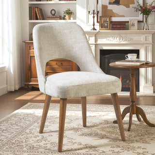 Sunvega Nola Textured Tan Upholstered Dining Chairs with Dark Brown Wood Legs Set of 2