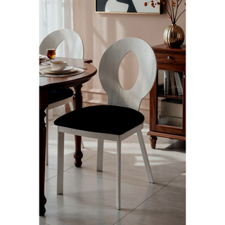 Sunvega Contemporary Silver Metal Frame Oval Back Dining Chairs with Black Microfiber Seat