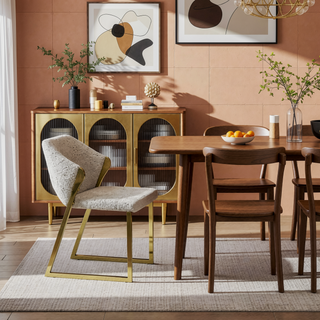 Sunvega Teddy Sherpa Side Chair with Mirrored Gold Finish and Padded Seat