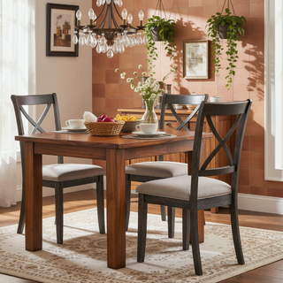 Sunvega Weathered Grey Cross Back Side Chairs with Beige Upholstered Seat Set of 2