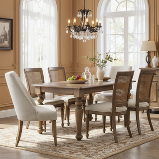 Sunvega Upholstered Dining Chair Set of 2 with High Back and Solid Wood Legs
