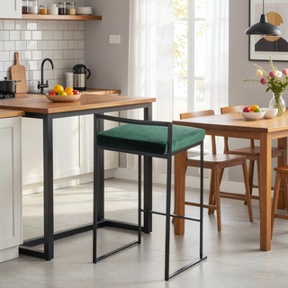 Sunvega Contemporary Stackable Counter Stool with Black Frame and Green Velvet Cushion