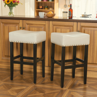 Sunvega Set of 2 Beige Backless Fabric Counter Height Barstools with Padded Seats