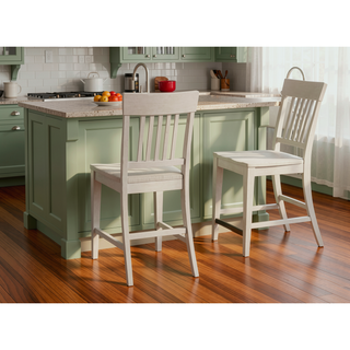 Sunvega Farmhouse Style Weathered White Slat Back Counter Stools Set of 2