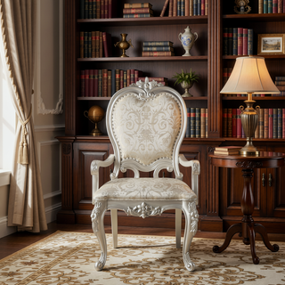 Sunvega Fabric Upholstered Arm Chair with Champagne Finish and Padded Cushions Set of 2