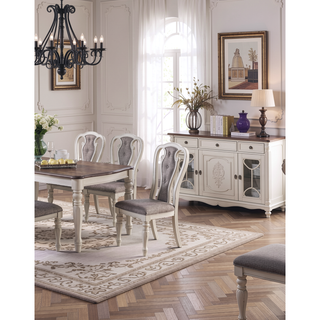 Sunvega Antique White Set of 2 Gray Upholstered Tufted Dining Chairs with Cushion Seat
