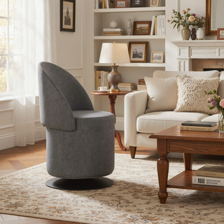 Sunvega Black Metal and Grey Fabric Finch Contemporary Swivel Chair with Adjustable Backrest