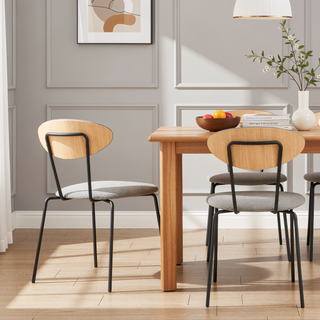 Sunvega Modern Gray Fabric and Black Metal Dining Room Chairs Set of 2