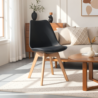 Sunvega Mid Century Modern Style Dining Chair Set with PU Leather Cushion and Wood Legs