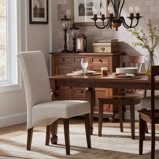 Sunvega Light Beige Linen Look Fabric Upholstered Contemporary Dining Chair Set of 2