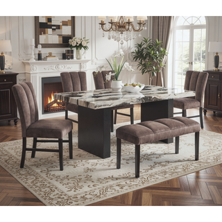 Sunvega Contemporary Modern Square Faux Marble Top Dining Table with Black Legs