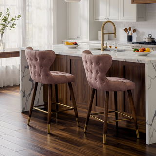 Sunvega Mid-Century Modern Faux Leather Tufted Counter Stools with Nailhead Trim Set of 2
