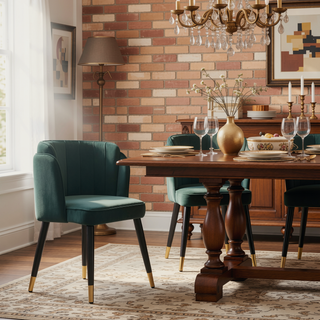 Sunvega Modern Velvet Upholstered Dining Chair with Tulip Design and Gold Tips