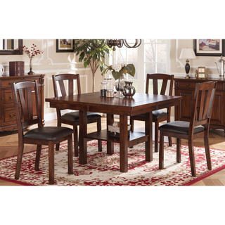 Sunvega Dark Walnut Wood Framed Dining Chairs with Faux Leather Cushion Seats