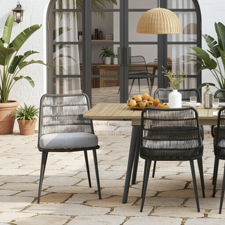 Sunvega Grey Outdoor Dining Chair Set of 2 with Weather-Resistant Polyester Cushions