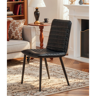 Sunvega Modern Black Antique Finish Leather Padded High Back Side Chair Set of 2