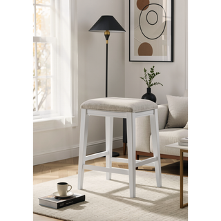 Sunvega 17 Inch White Counter Height Upholstered Seat Backless Stool with Foot Rest