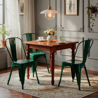 Sunvega Set of 2 Modern Green Metal Dining Chairs with 18 Inch Seat Height for Kitchen