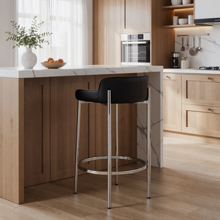 Sunvega Glam Contemporary Counter Stool with Faux Leather Upholstery and Chrome Frame Set of 2