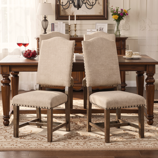 Sunvega Industrial Style Brown Cherry Ivory Upholstered Fabric Counter Height Dining Chairs