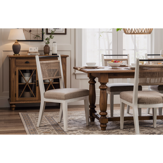 Sunvega Vanilla Toned Rope Back Chair with Camel Upholstered Seat Set of 2