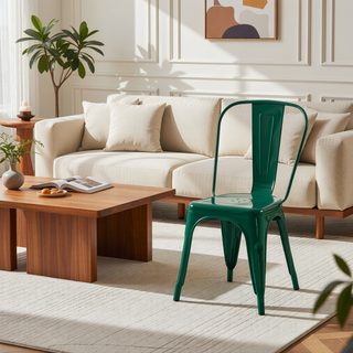 Sunvega Set of 4 High Gloss Green Industrial Metal Dining Chairs with 18 Inch Seat Height