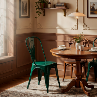 Sunvega Set of 4 High Gloss Green Industrial Metal Dining Chairs with 18 Inch Seat Height