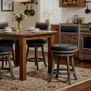 Sunvega 30 Inch Bar Height Swivel Stool with X Back Design and Charcoal Fabric Seat
