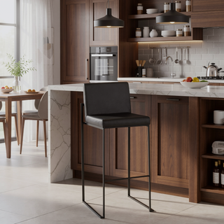 Sunvega Contemporary High Back Barstool Set of 3 in Black Faux Leather