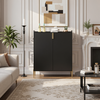 Sunvega Modern 2 Door Home Wine Bar Cabinet with Adjustable Storage Shelf and Wine Rack